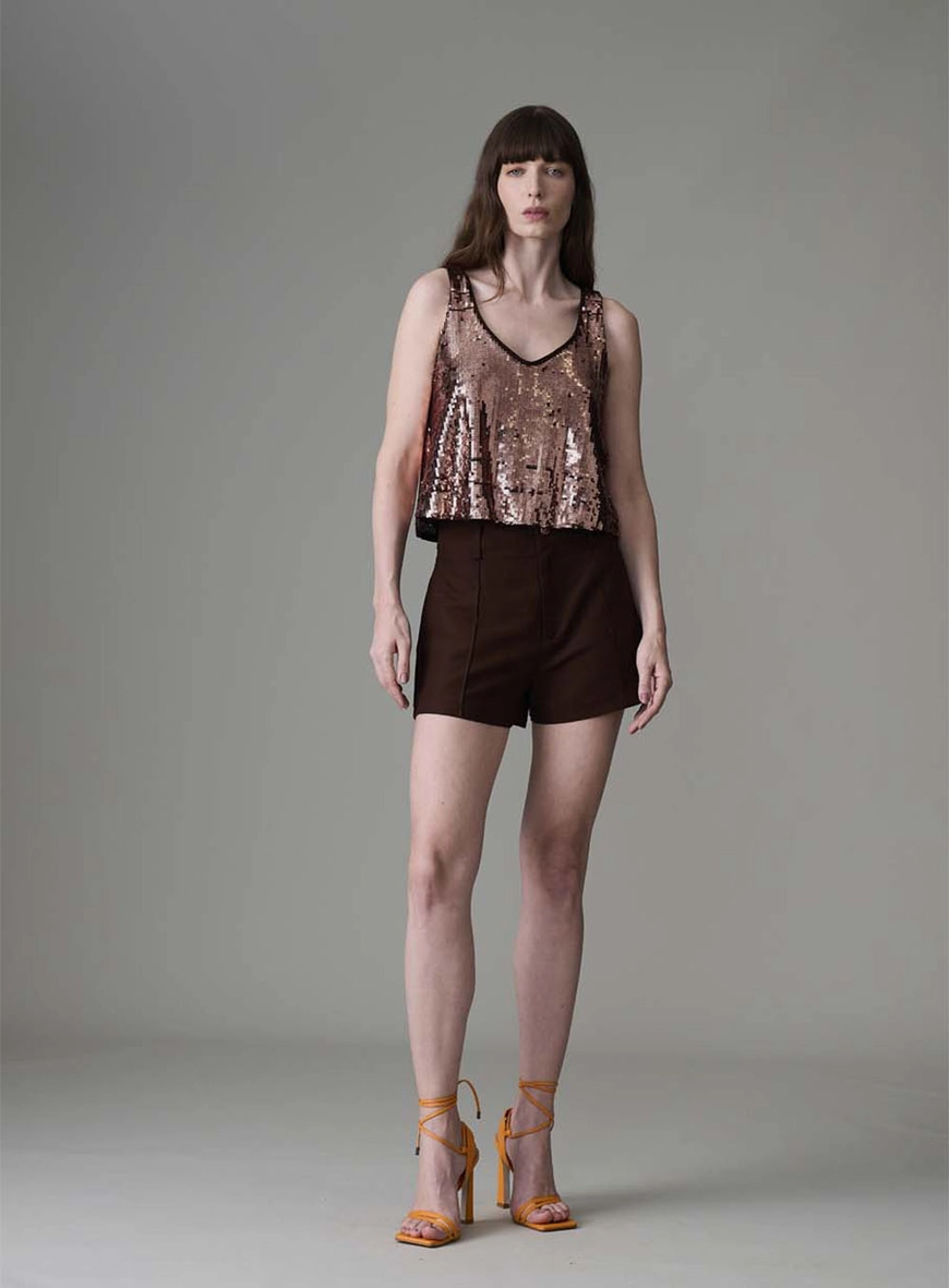 Short Alfaiataria Comfy Com Linho Marrom 9