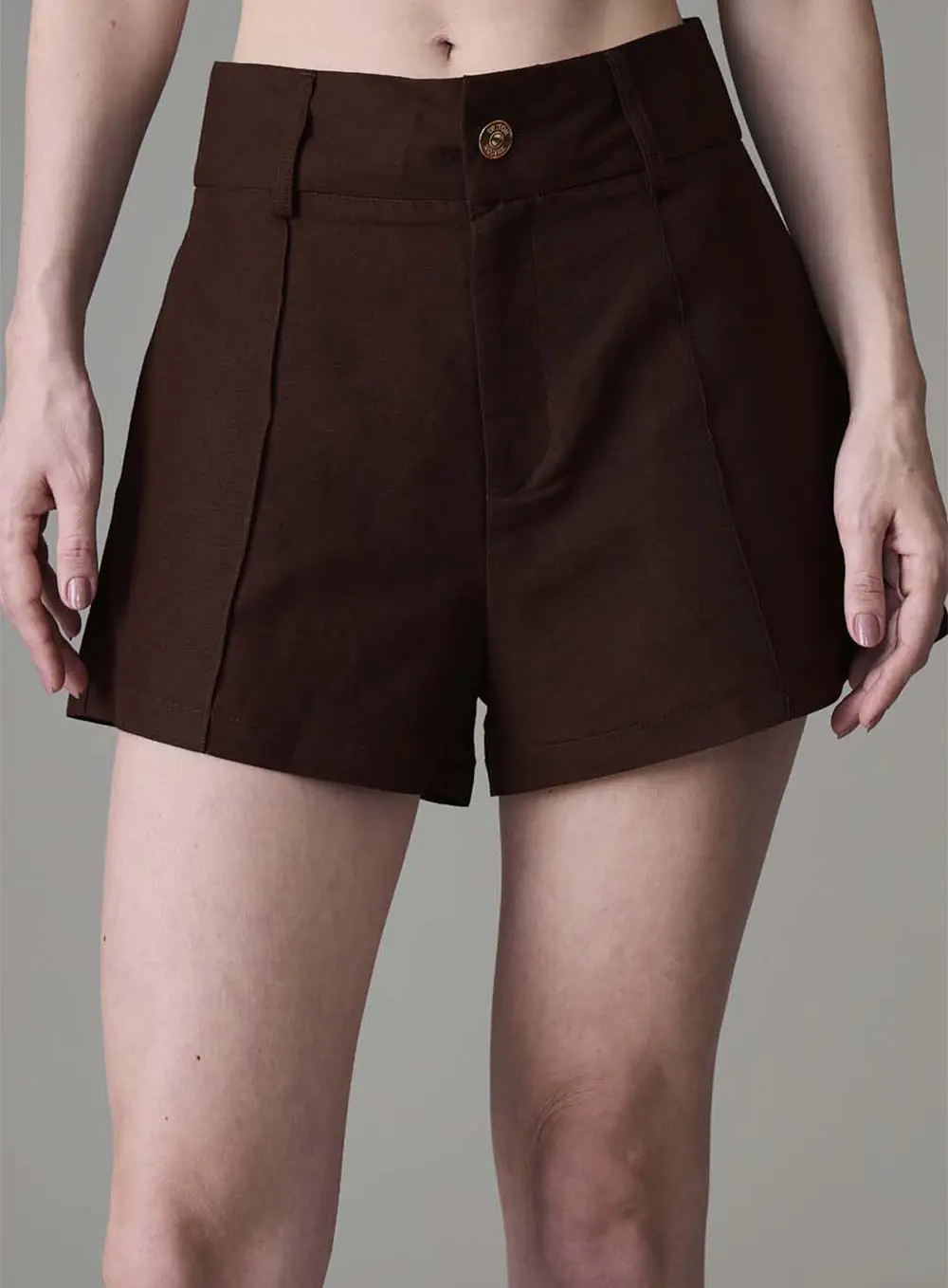 Short Alfaiataria Comfy Com Linho Marrom 1