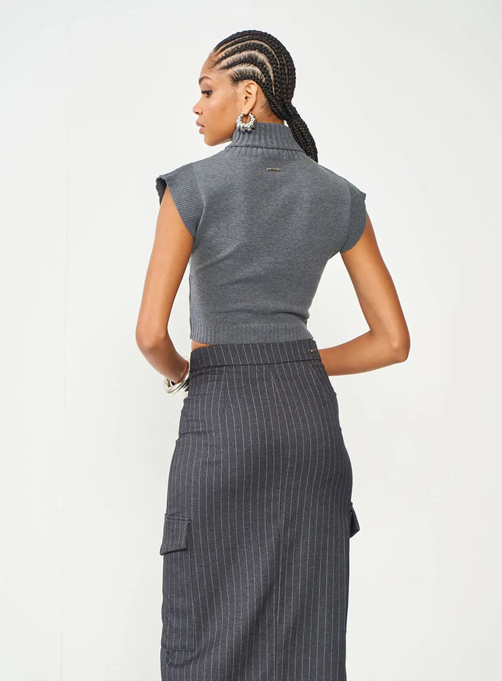 Blusa Cinza Slim De Tricô Gola Alta CINZA