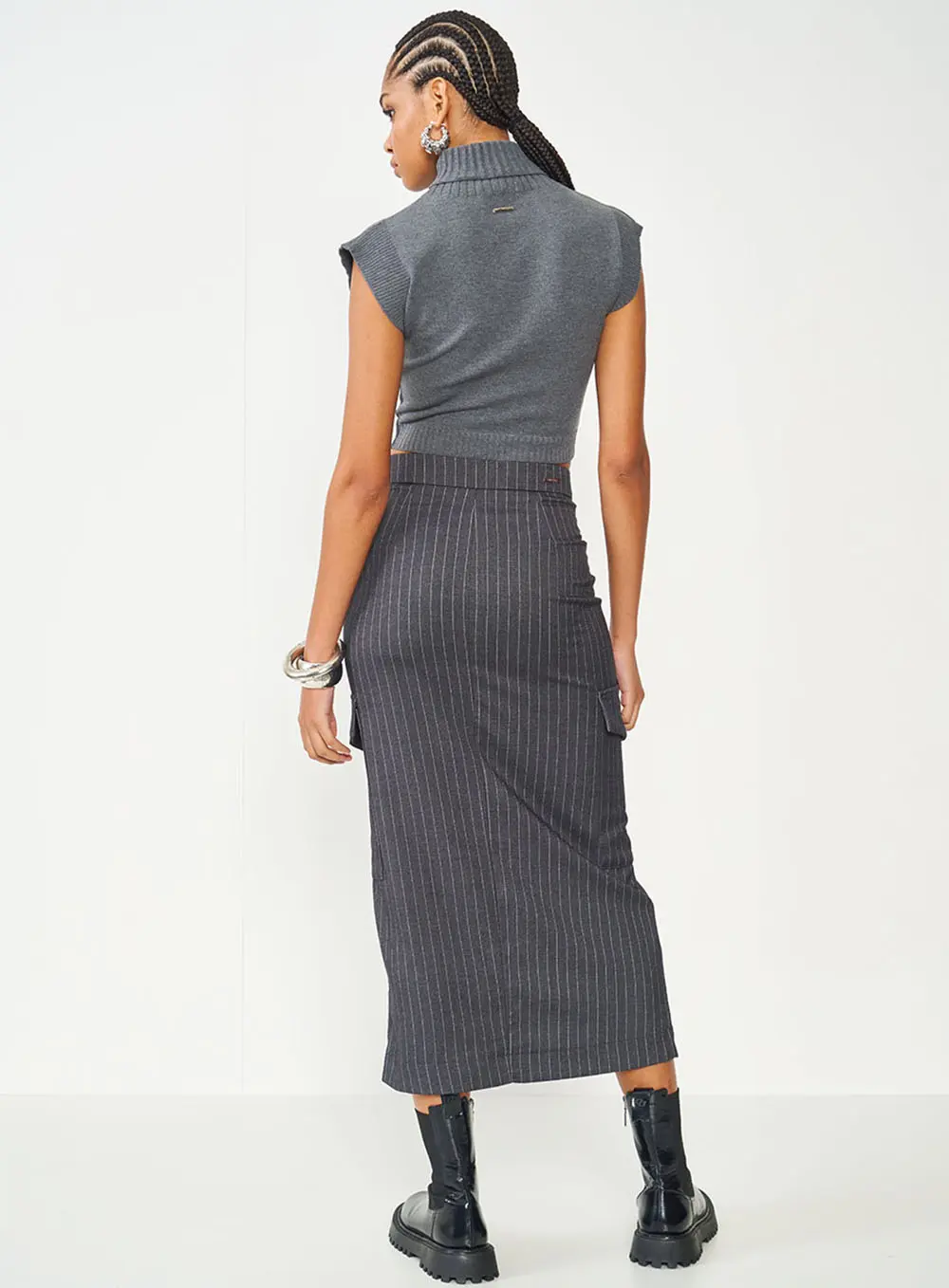 Blusa Cinza Slim De Tricô Gola Alta CINZA