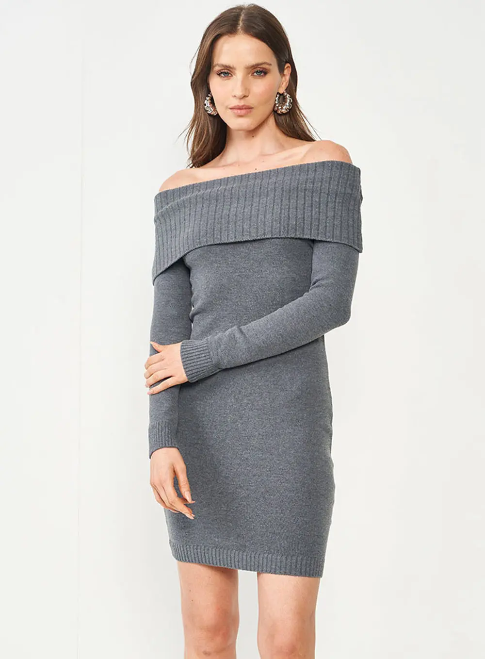 Vestido Tricô Com Sobreposição CINZA