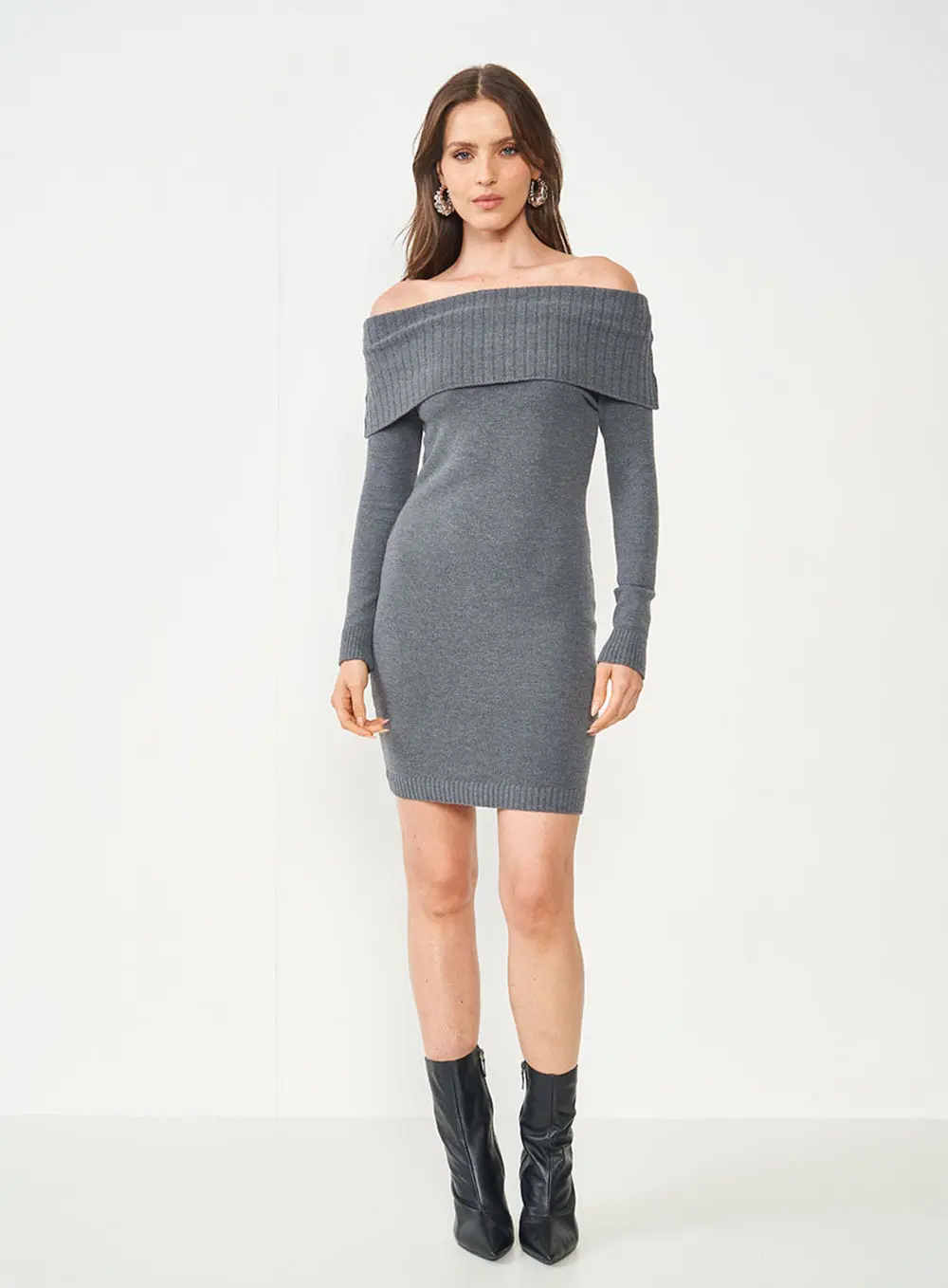 Vestido Tricô Com Sobreposição CINZA