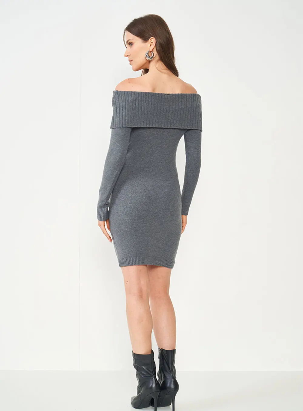 Vestido Tricô Com Sobreposição CINZA