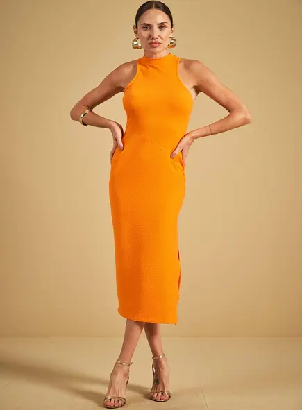 Vestido Canelado Midi