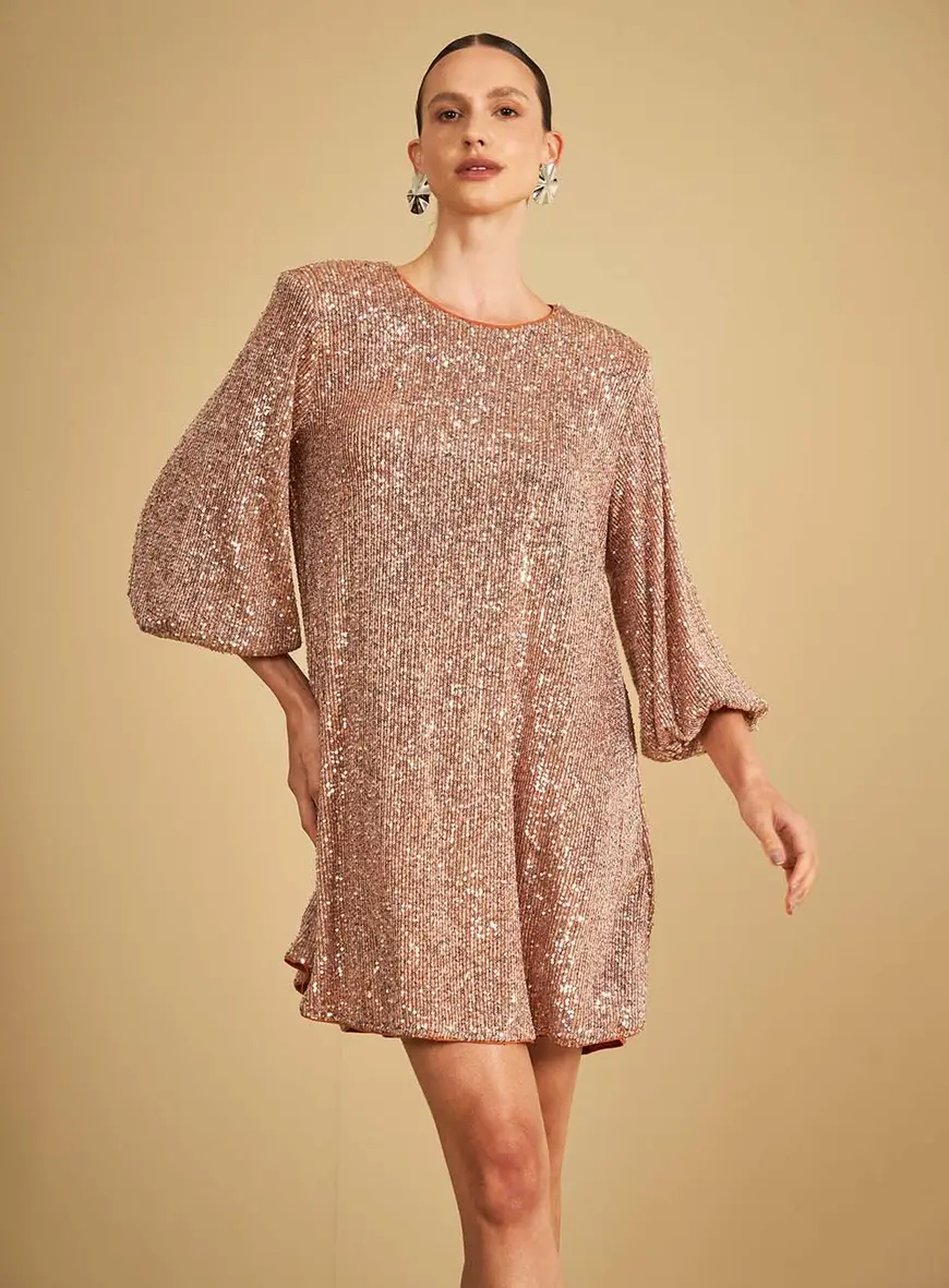 Vestido Amplo Paetê Marrom 1