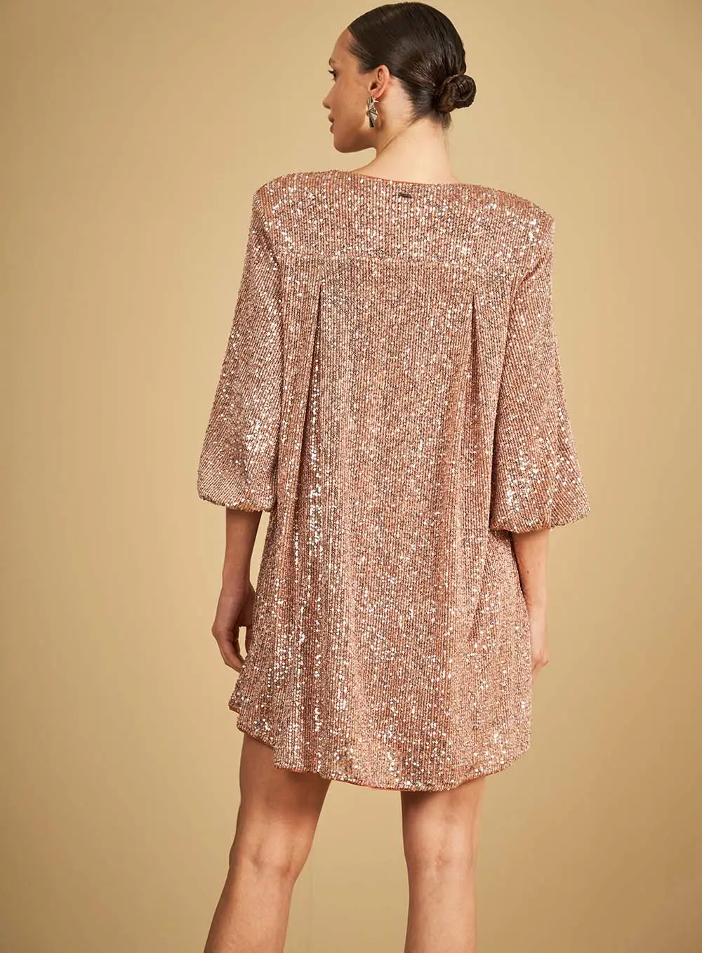 Vestido Amplo Paetê Marrom 2