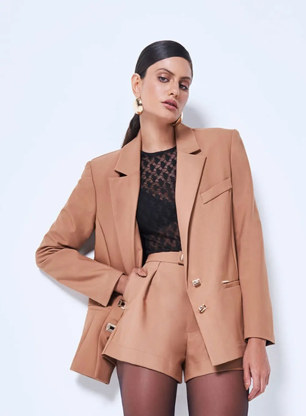 Blazer Alfaiataria Com Fecho Marrom Delle