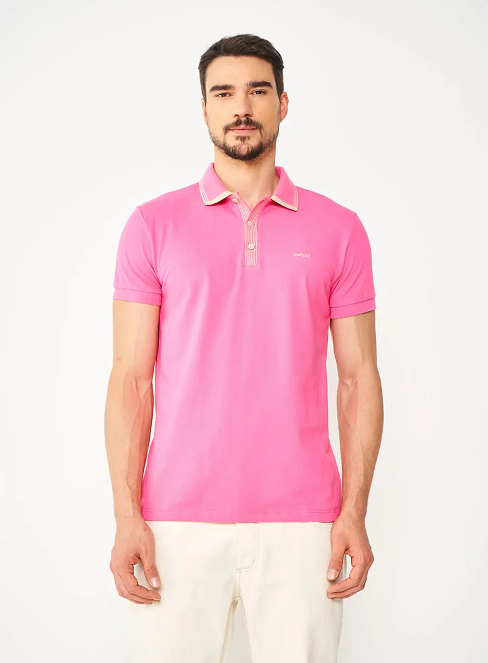 Camisa Polo Com Peitilho Listrado Rosa Hiller