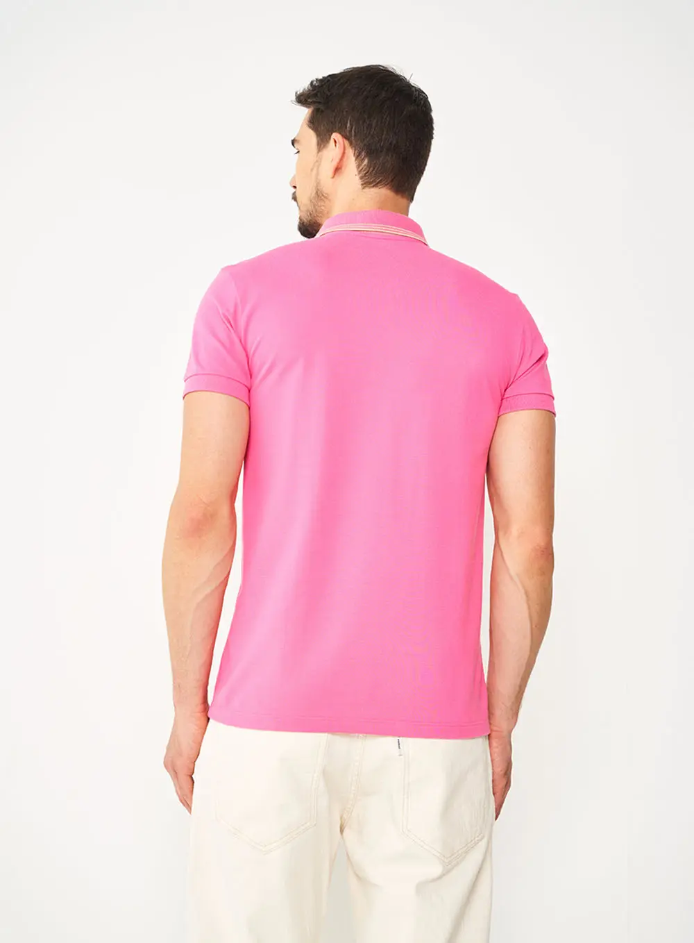 Camisa Polo Com Peitilho Listrado Rosa Hiller