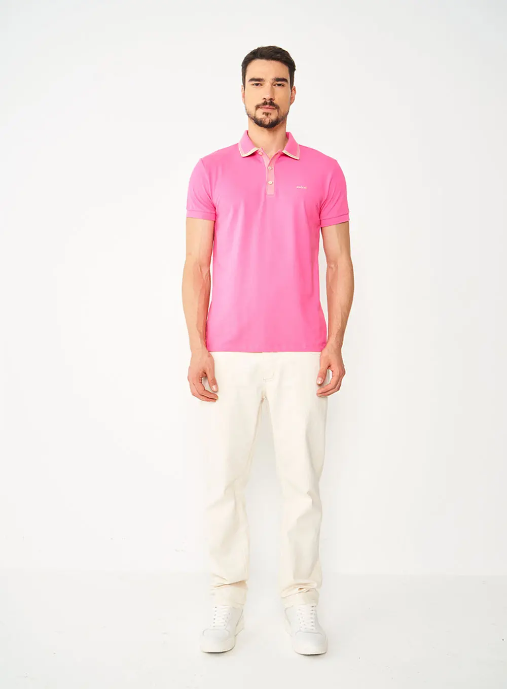 Camisa Polo Com Peitilho Listrado Rosa Hiller
