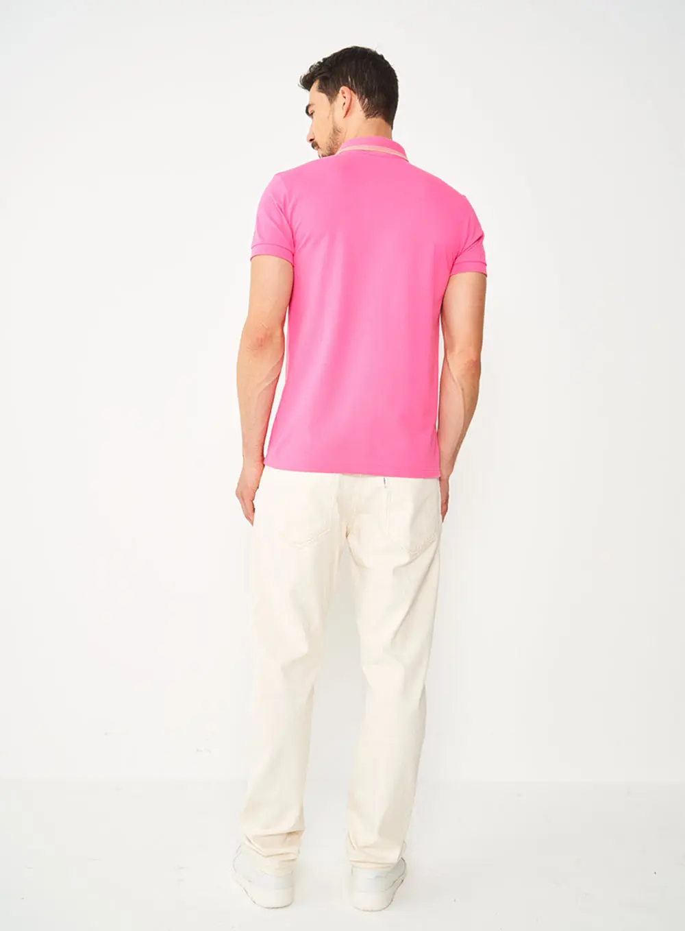Camisa Polo Com Peitilho Listrado Rosa Hiller