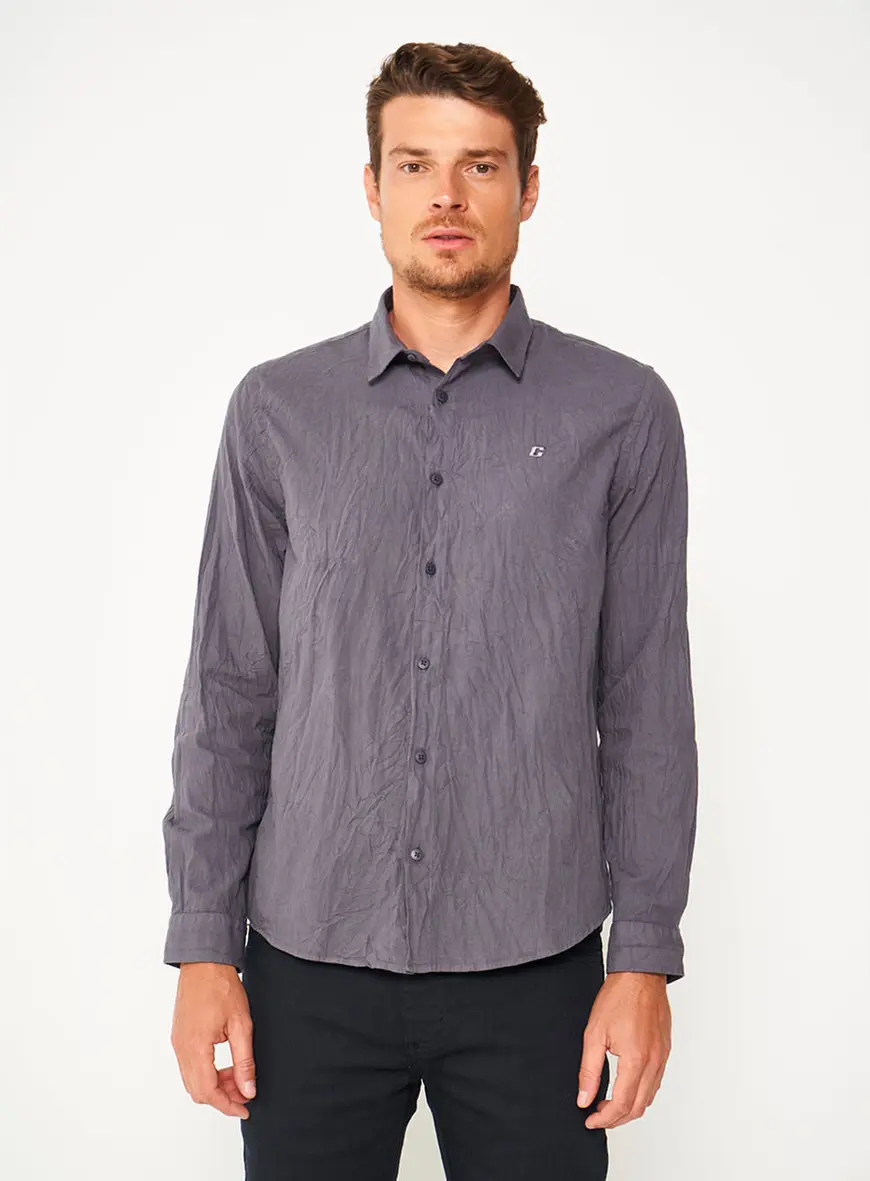 Camisa Masculina Manga Longa Cinza