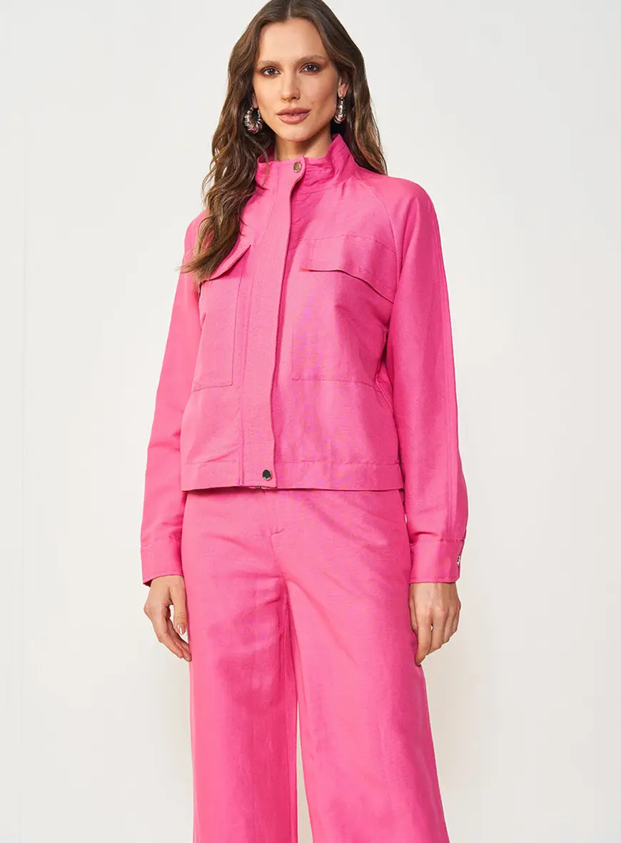 Jaqueta Alfaiataria Rosa Com Linho Colcci