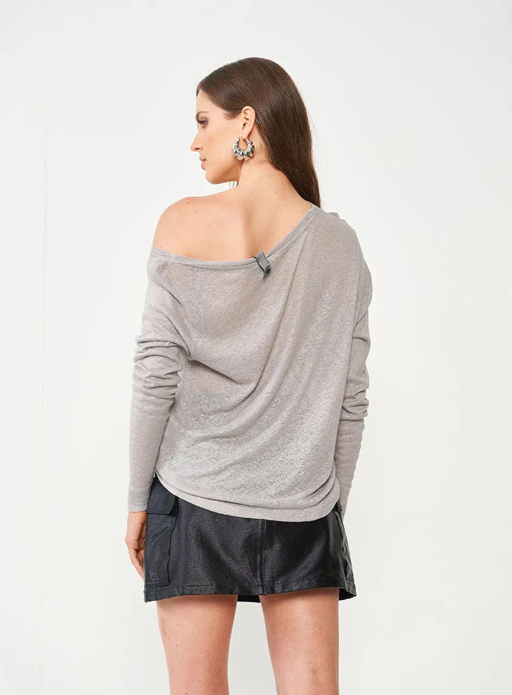 Blusa Loose Com Linho Cinza