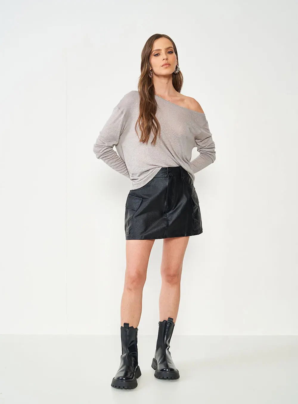 Blusa Loose Com Linho Cinza