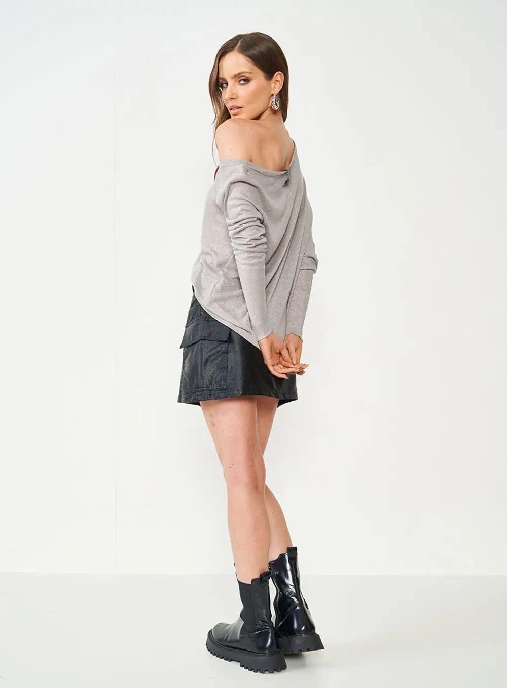 Blusa Loose Com Linho Cinza