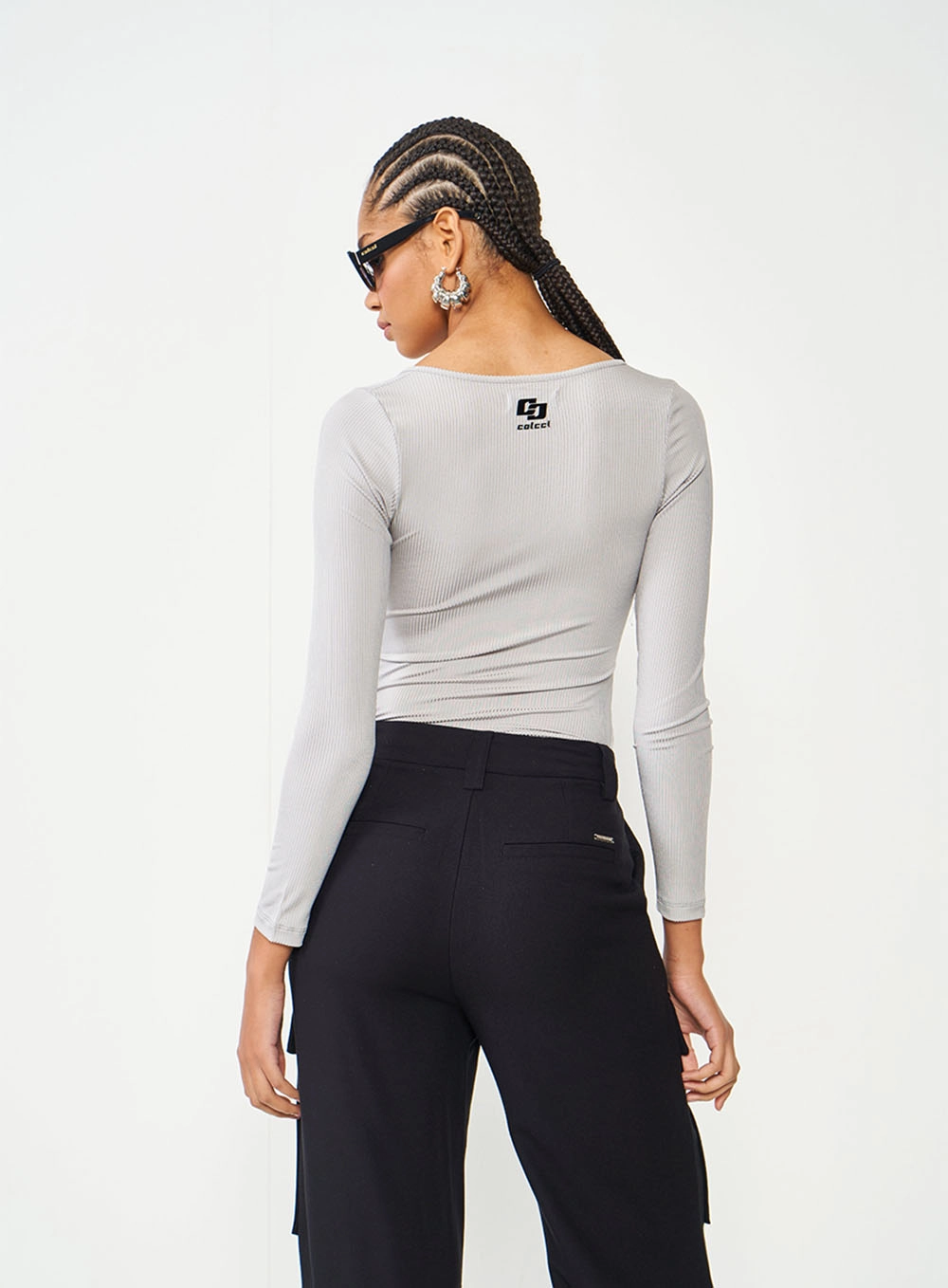 Blusa Canelada Com Amarração Cinza Cinza