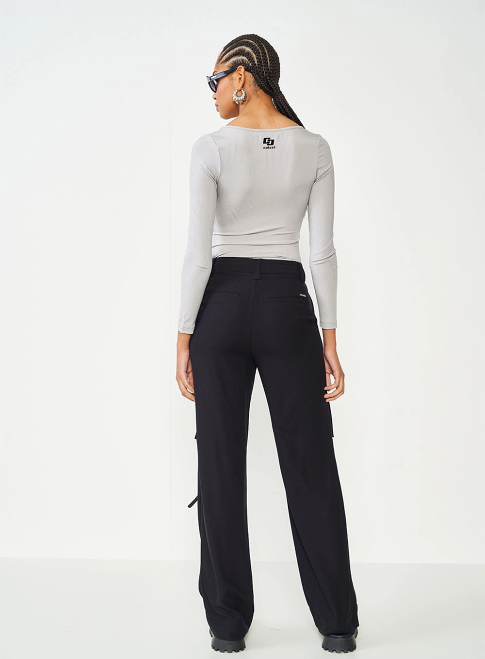 Blusa Canelada Com Amarração Cinza Cinza
