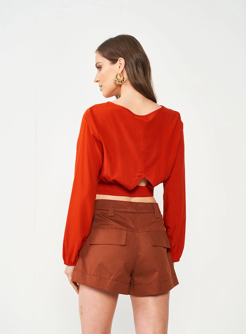 Blusa Cropped Manga Longa Laranja Laranja