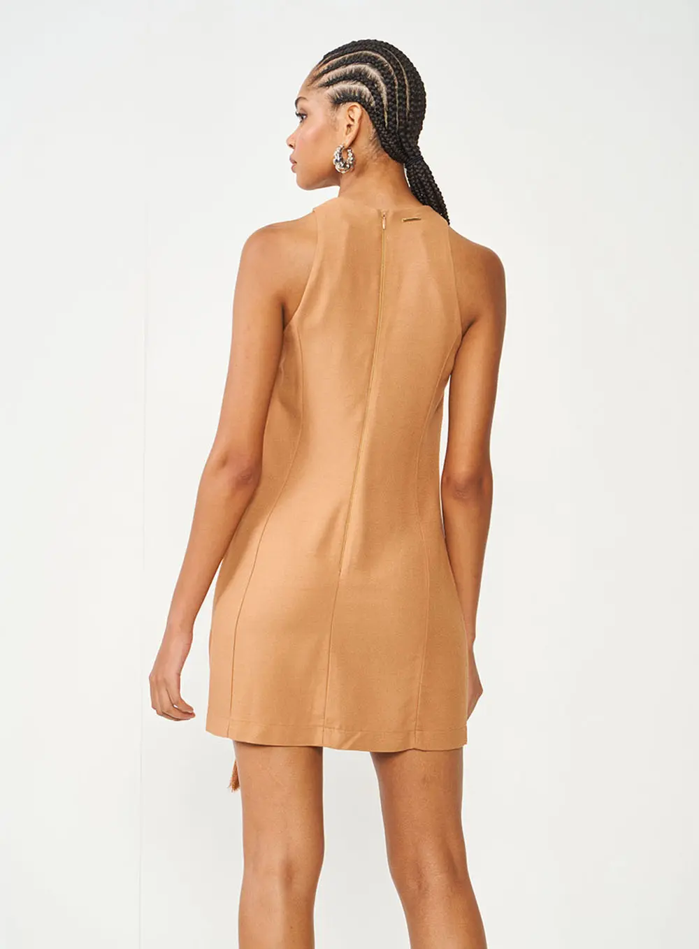Vestido Curto Com Franja Marrom Delle