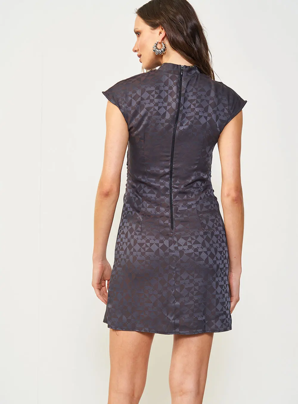 Vestido Jacquard Com Gola CINZA