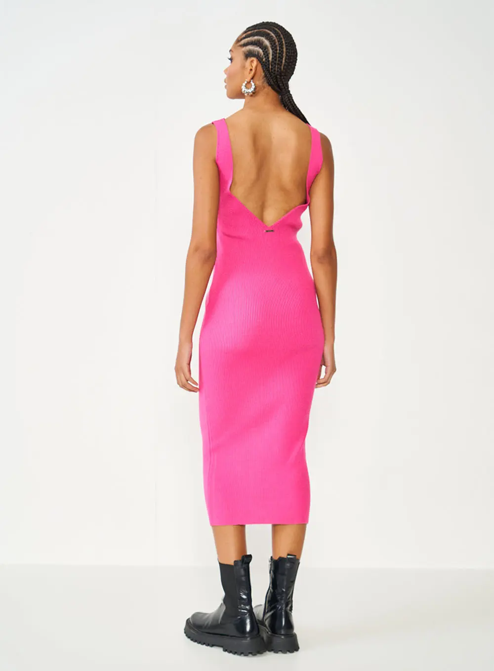 Vestido De Tricô Midi Rosa Hiller