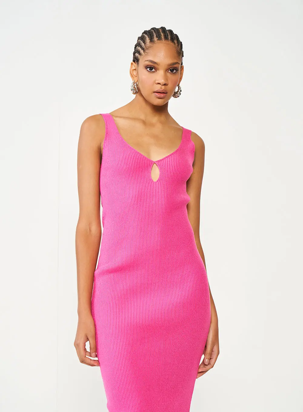Vestido De Tricô Midi Rosa Hiller