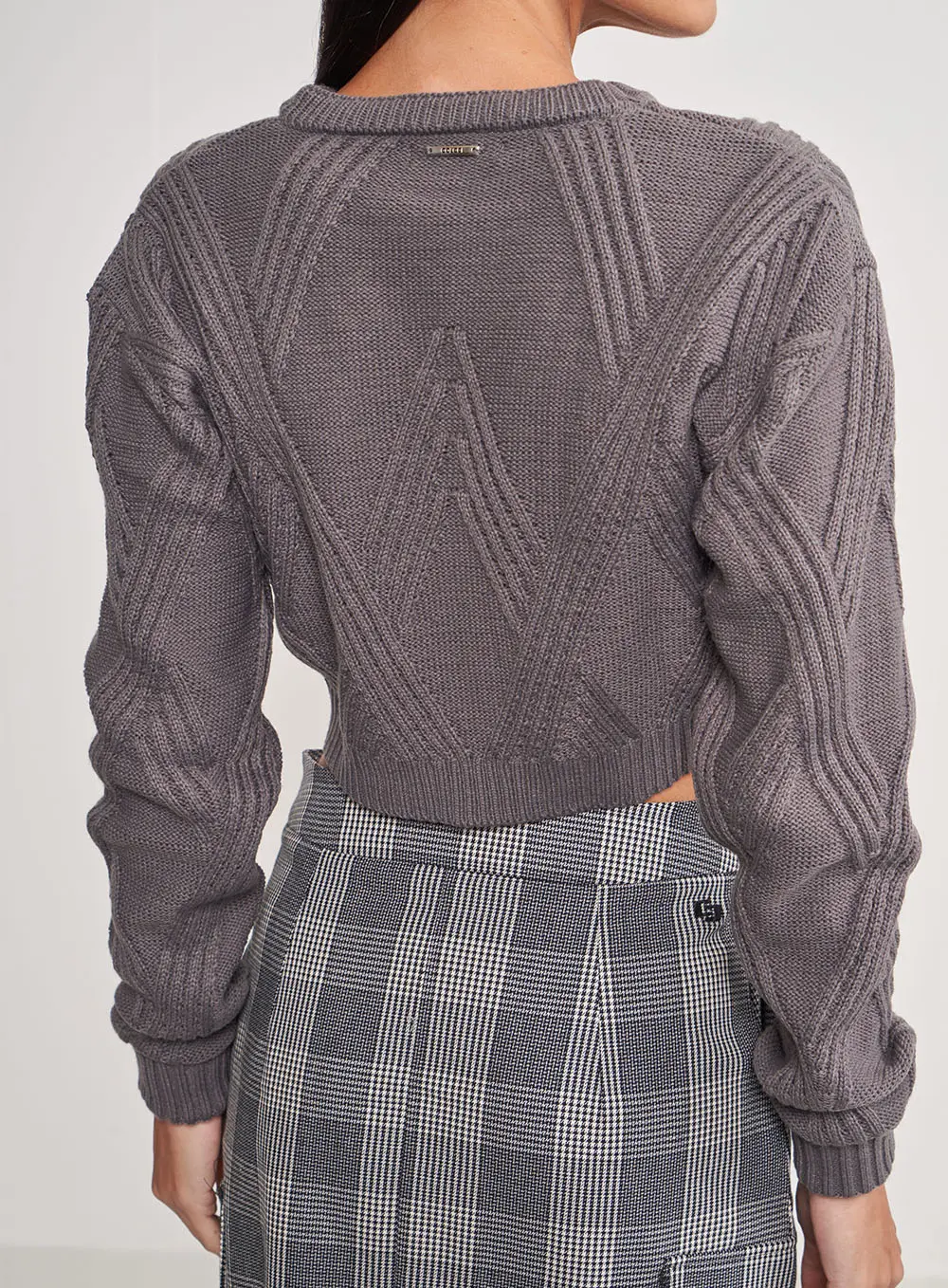 Blusão Cropped De Tricô Cinza