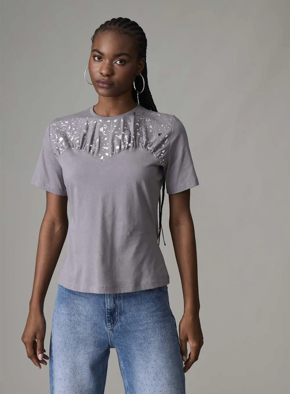 Camiseta Detalhe Com Franzido Cinza 1