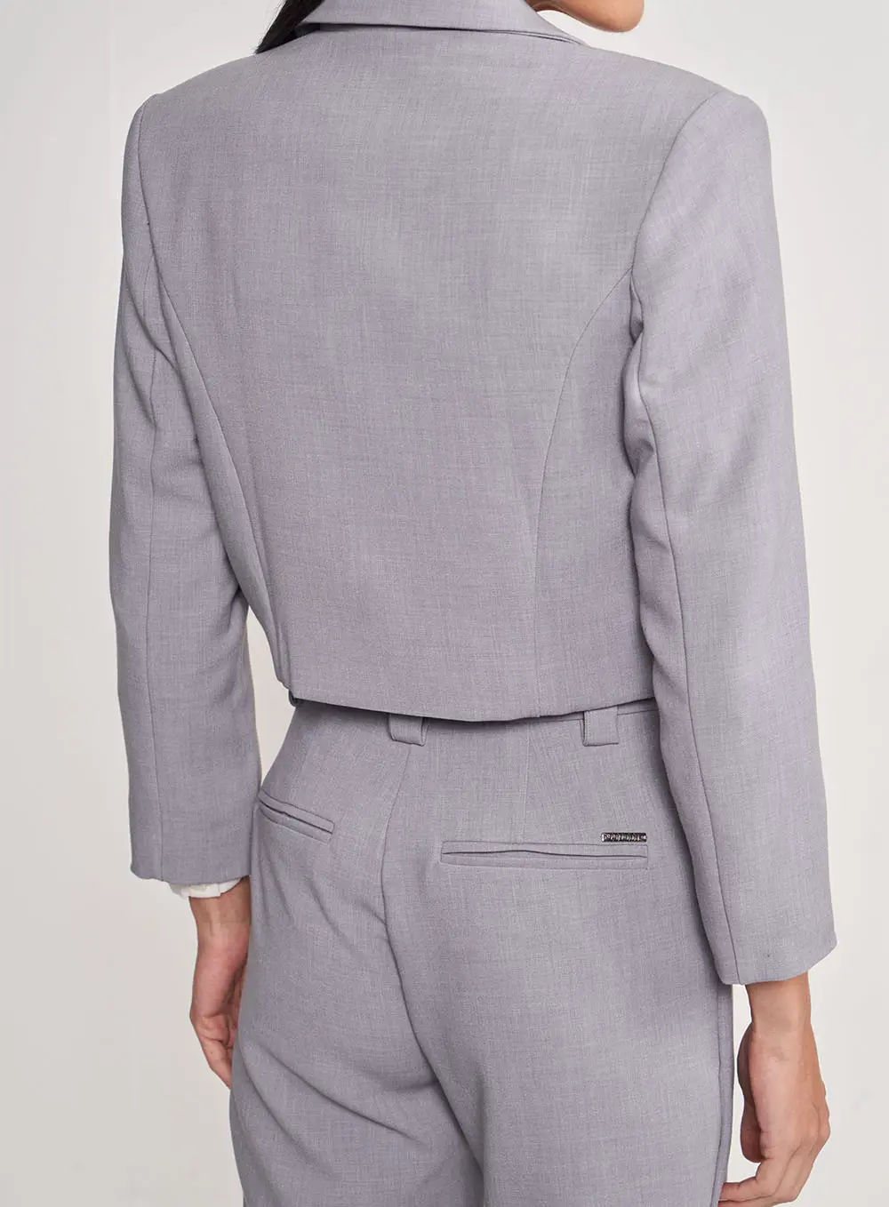 Blazer Cropped Alfaiataria Cinza Cinza