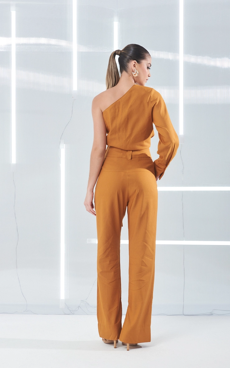Calça Linho Cintura Alta Marrom 2
