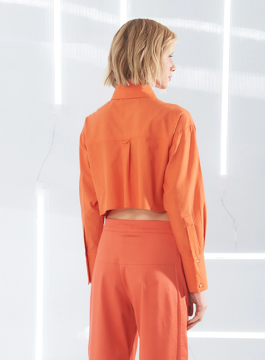 Camisa Gola Maxi Com Bordado Manual Laranja 2