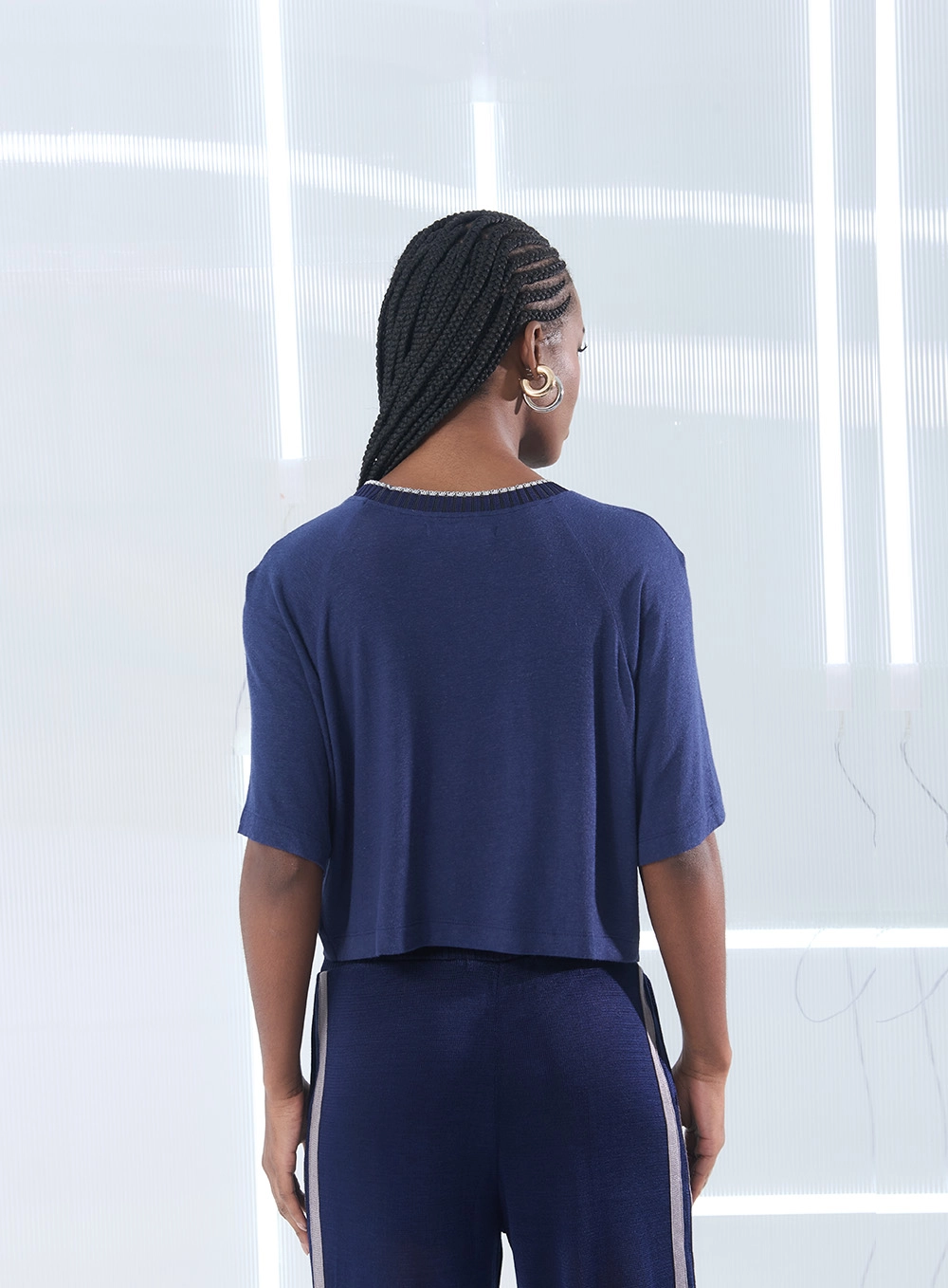 Camiseta Confort Com Linho Azul 2