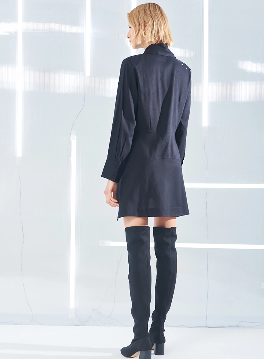 Vestido Linho Com Bordado Manual Preto 3