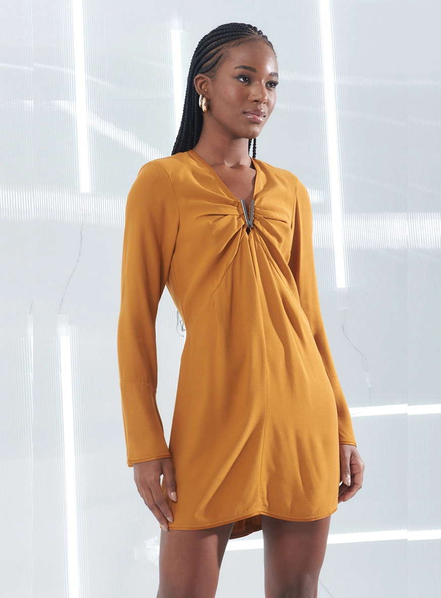 Vestido Detalhe Decote Marrom 1