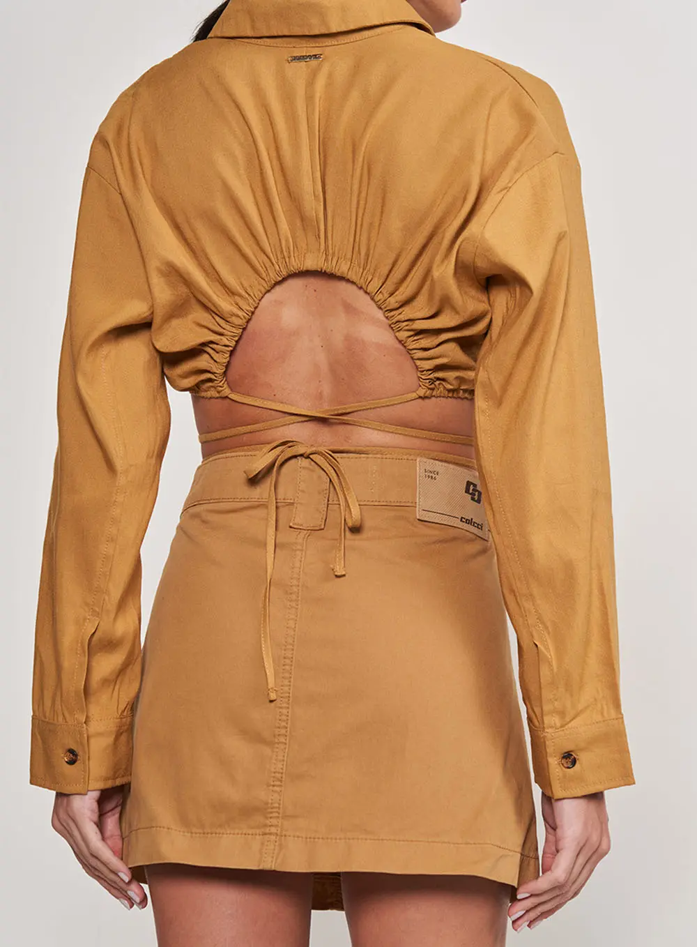 Camisa Cropped Amarração Marrom Marrom Ebbela