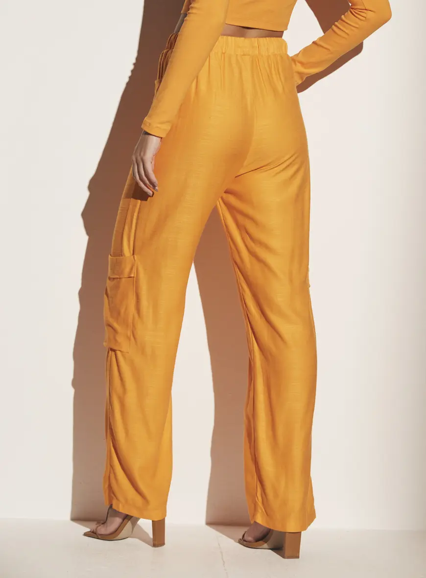 Calça Reta Comfy Com Bolsos Laranja 2
