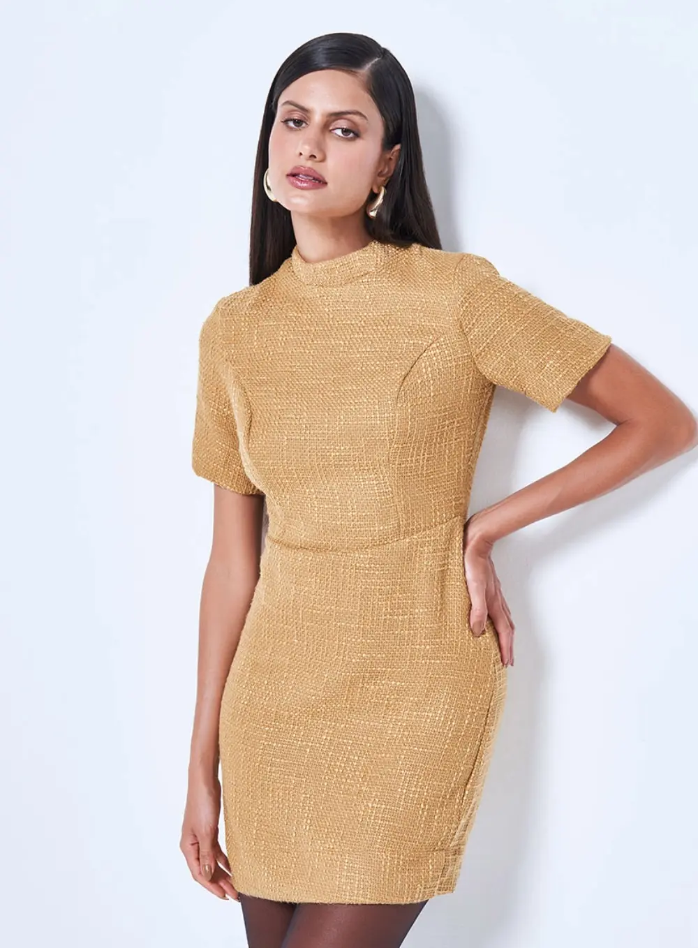 Vestido Comfort Tweed Marrom Ebbela