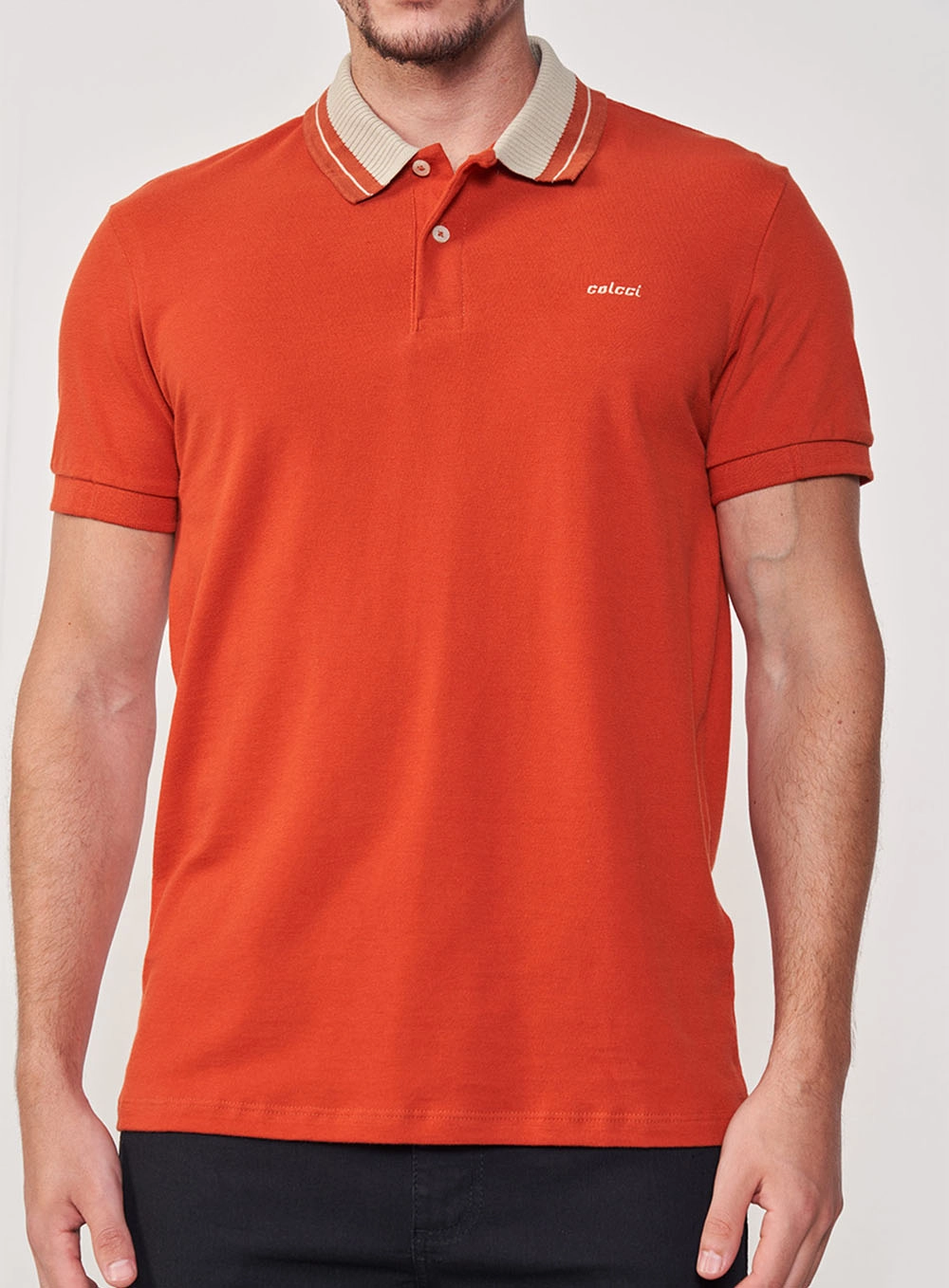 Camisa Gola Polo Com Friso Laranja