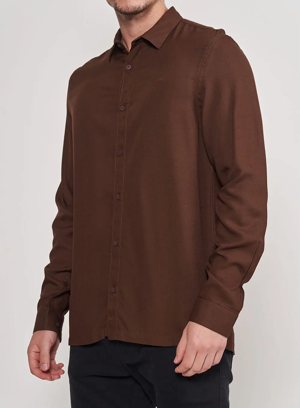Camisa Masculina Manga Longa Marrom Marrom