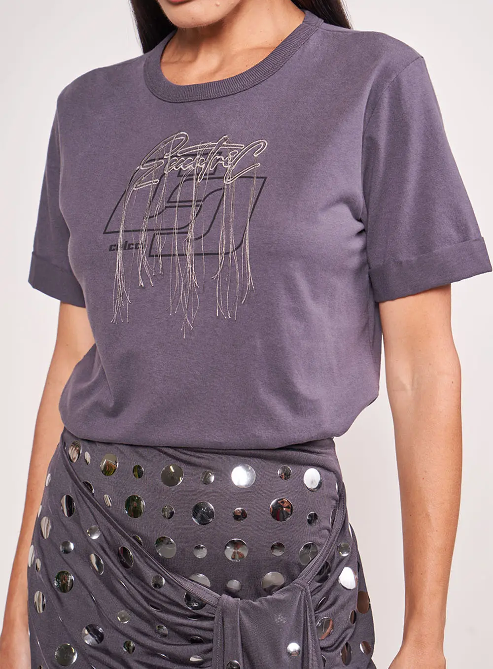 Camiseta Estampada E Bordada CINZA