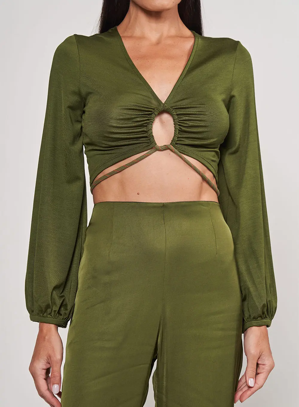 Blusa Com Recorte E Franzido Verde Livas