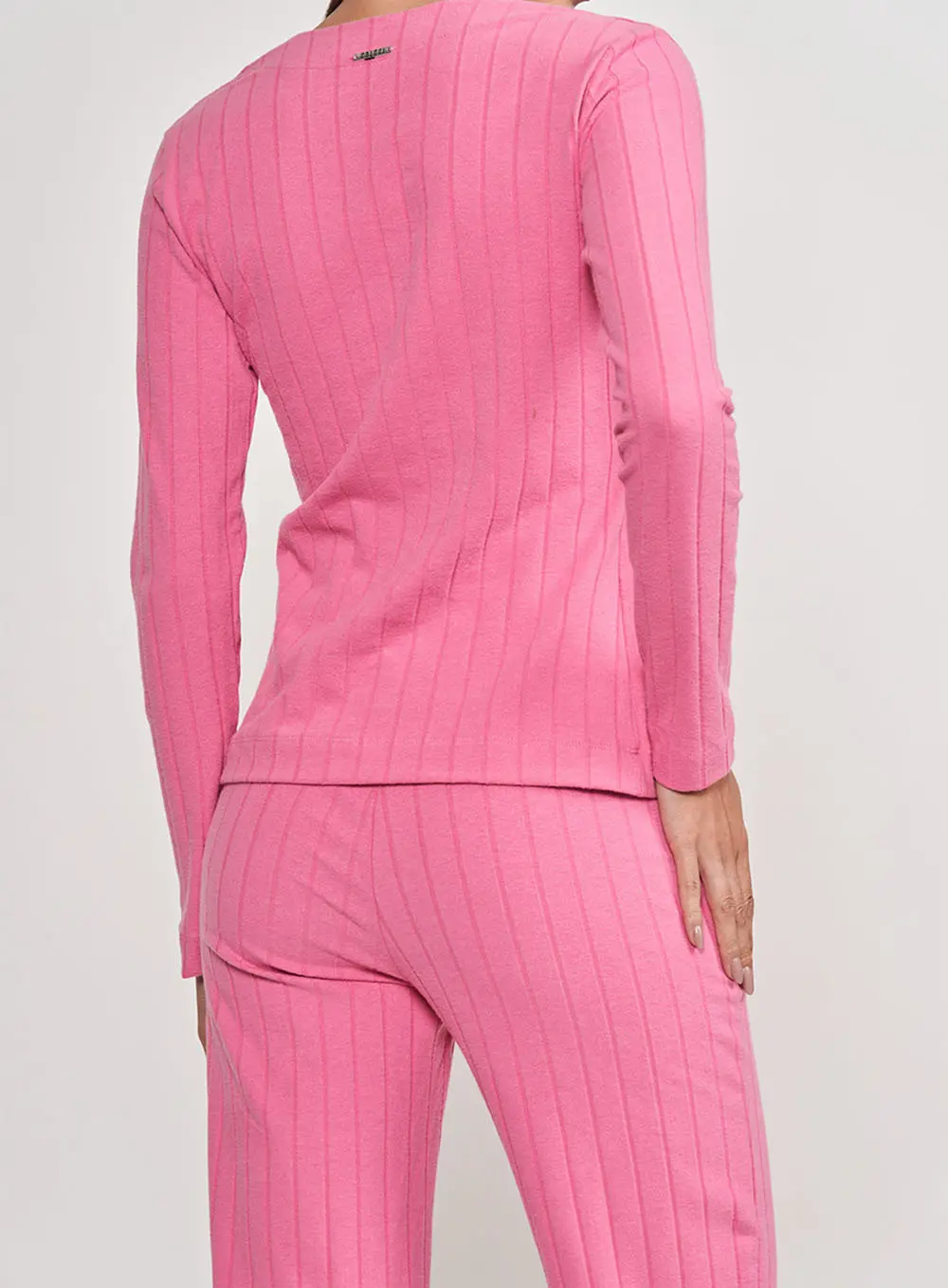 Blusa Rosa Canelada Com Botões Rosa Hiller