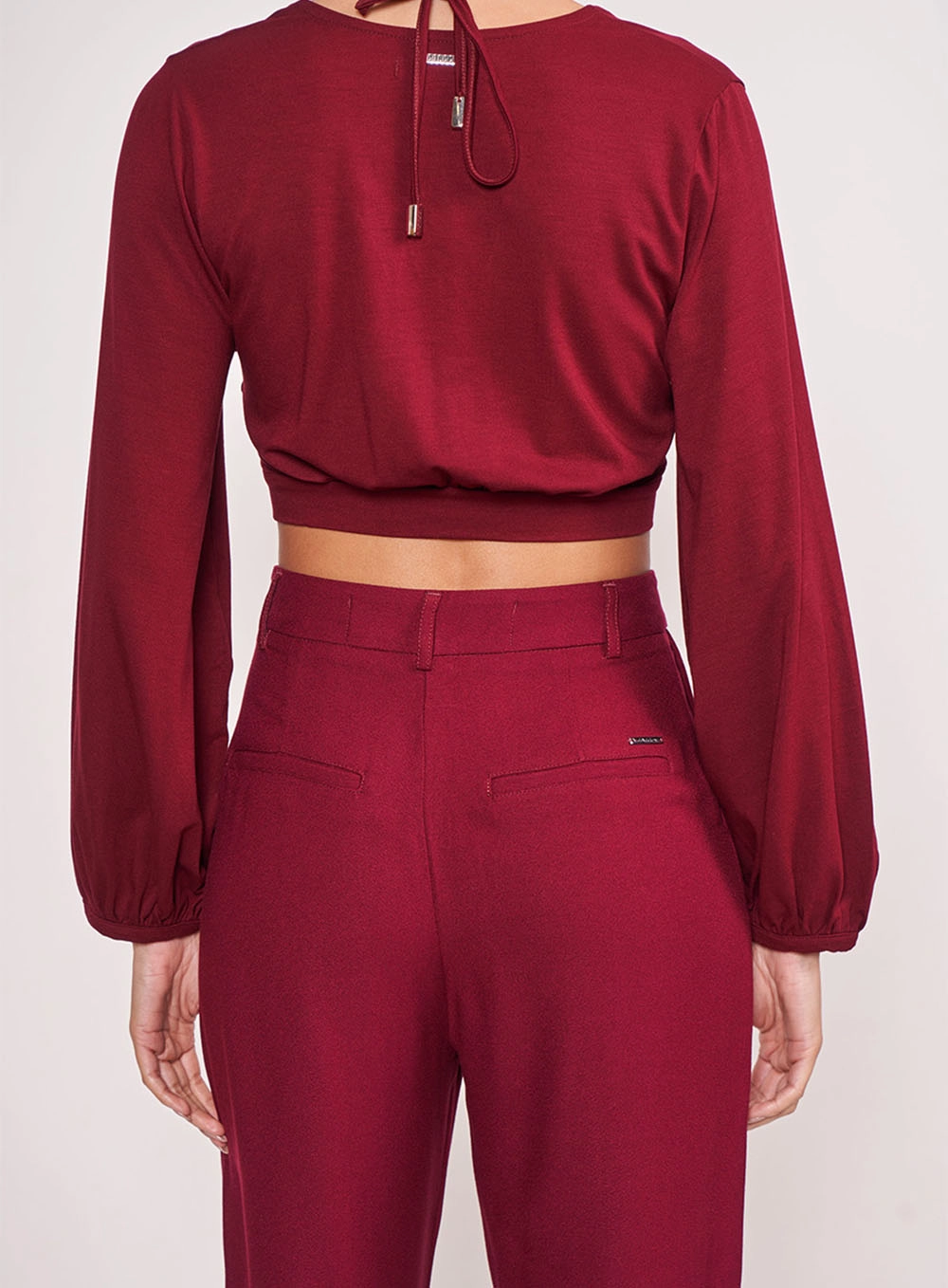 Blusa Com Franzido Manga Longa Bordo