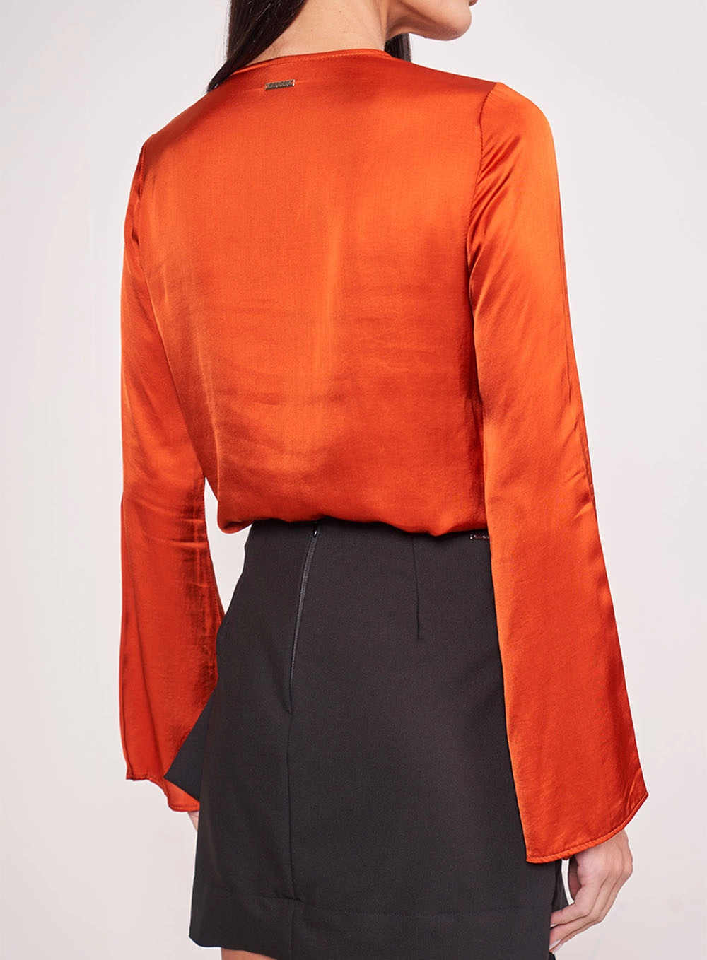 Blusa Com Decote V Manga Longa Laranja