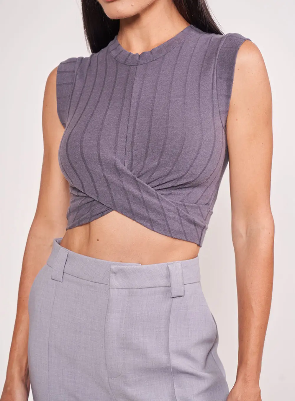 Blusa Canelada Cinza Com Transpasse CINZA