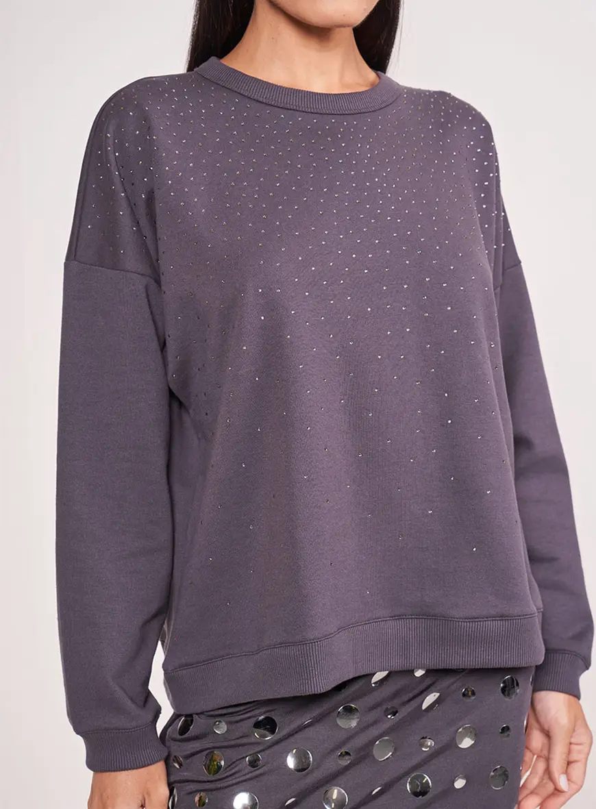 Blusão Moletom Cinza Com Aplicação De Strass