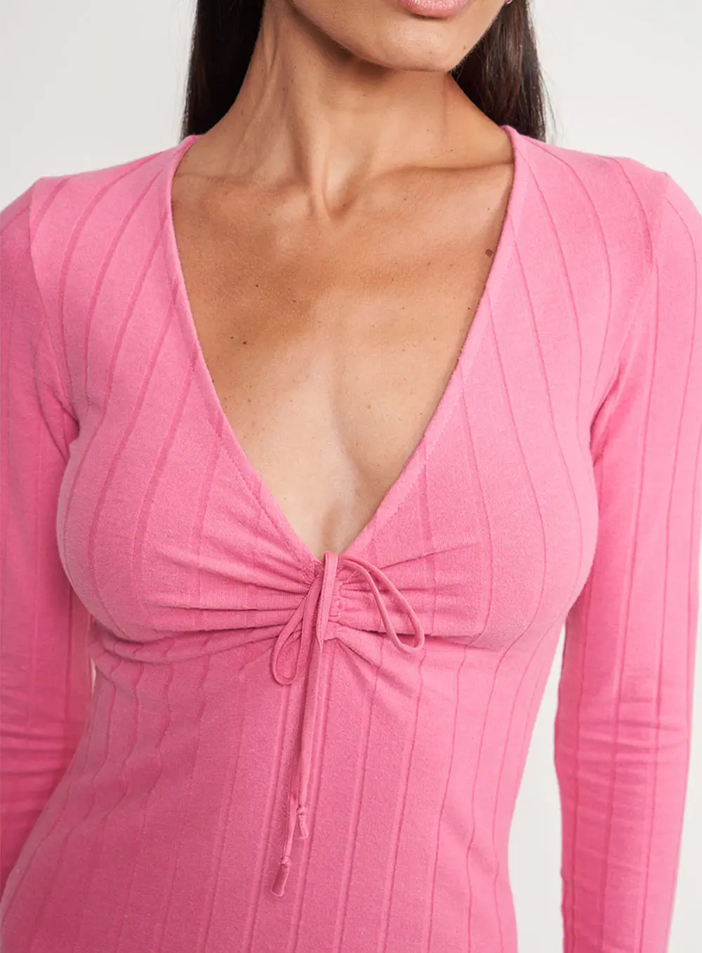 Vestido Canelado Midi Rosa Hiller