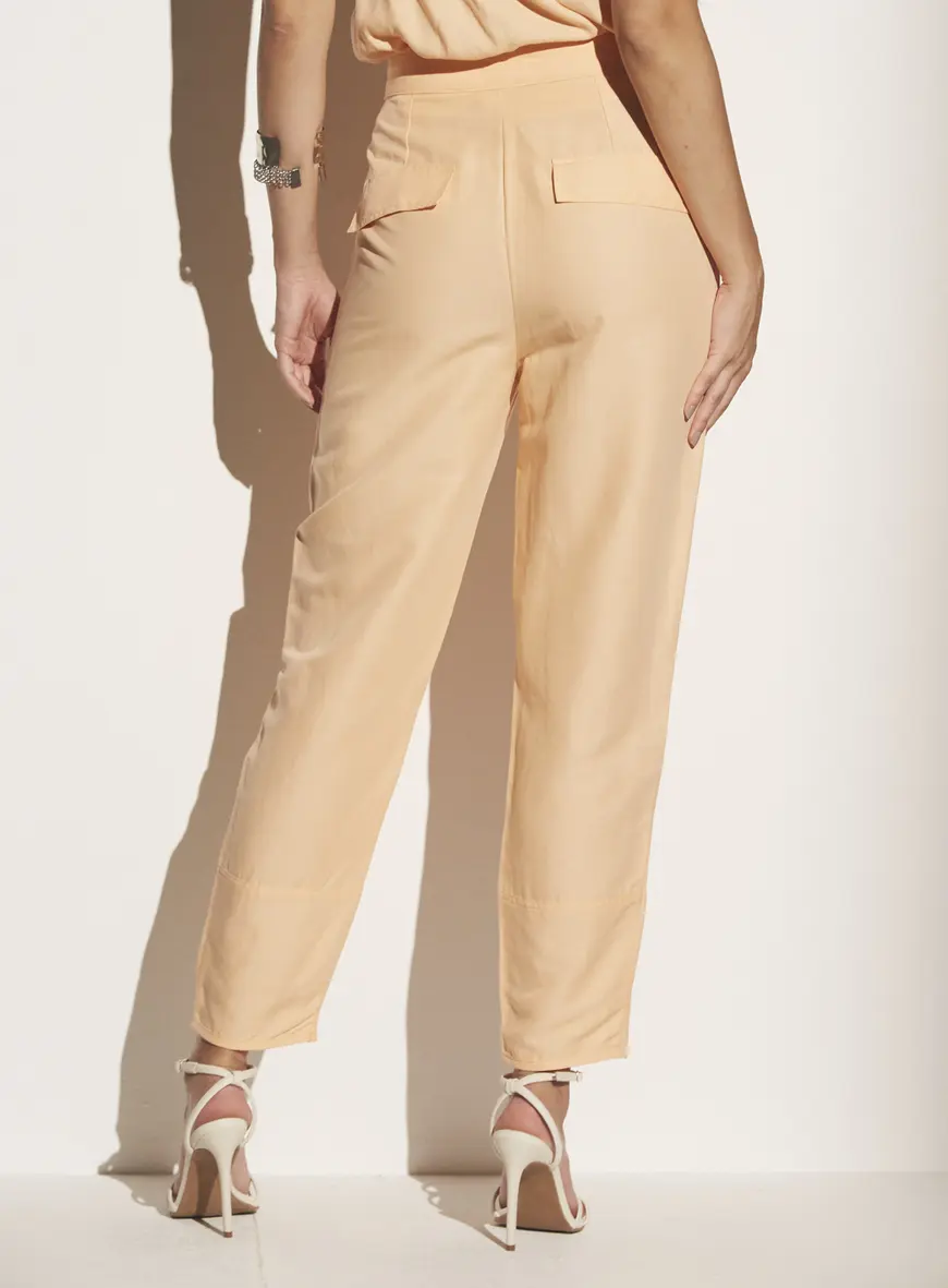 Calça Linho Com Pregas Laranja 2