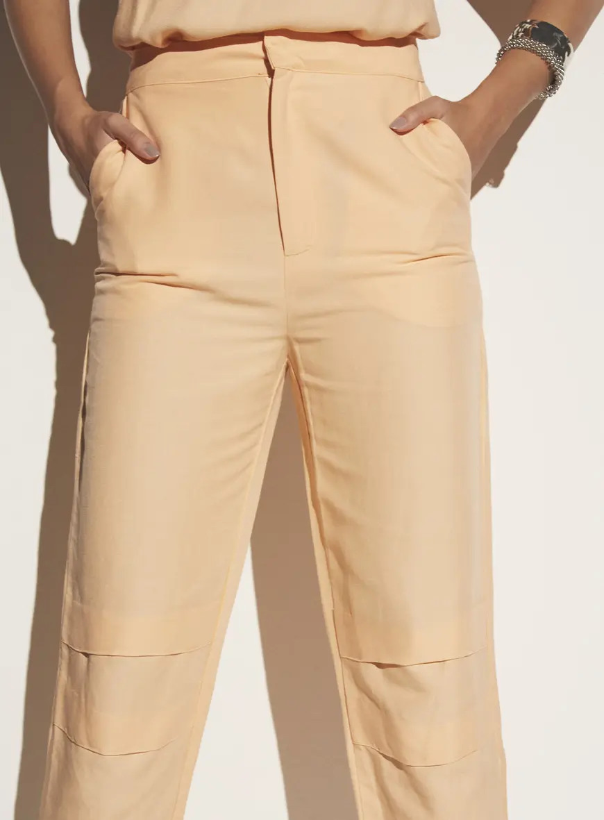 Calça Linho Com Pregas Laranja 3